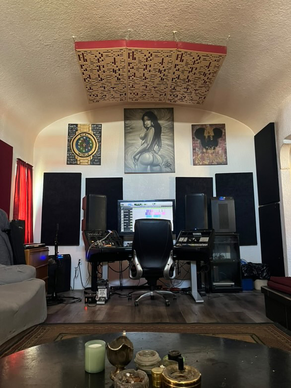The West Room — control desk under a custom diffuser
